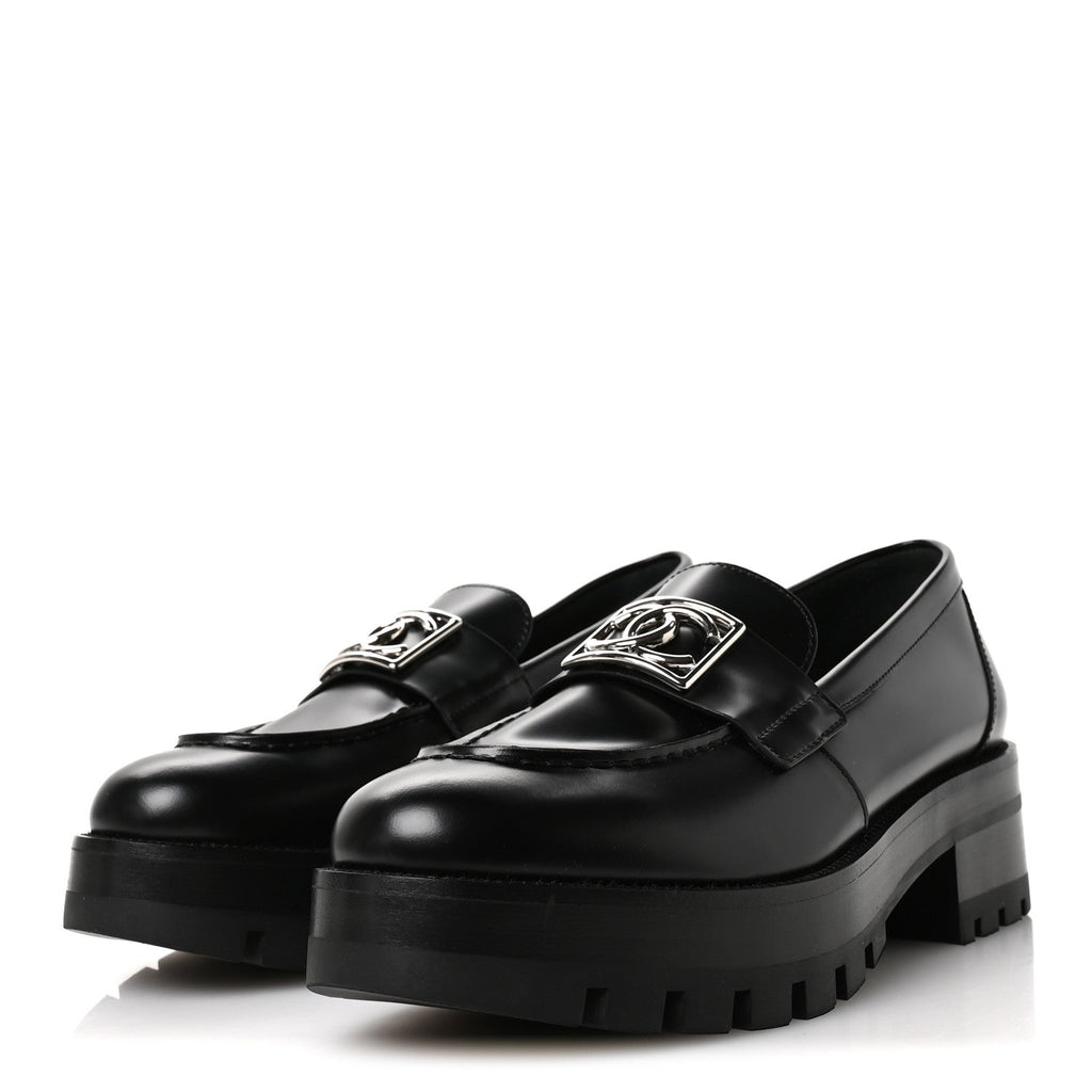 Chanel Calfskin Metal CC Loafers 40 Black