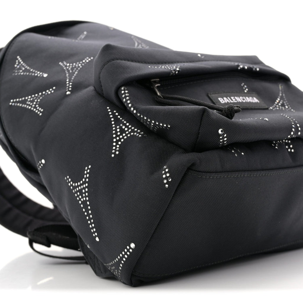 Balenciaga Canvas Crystal Embellished Eiffel Tower Explorer Backpack S Black