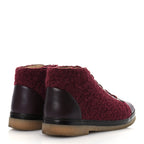 Chanel Tweed Calfskin Patent CC Lace Up Short Boots 39 Burgundy