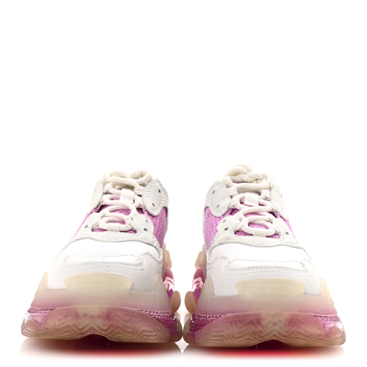 Balenciaga Fabric Mesh Clear Sole Womens Triple S Sneakers 37 White Pink