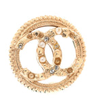 Chanel Pearl Crystal CC Round Earrings Gold