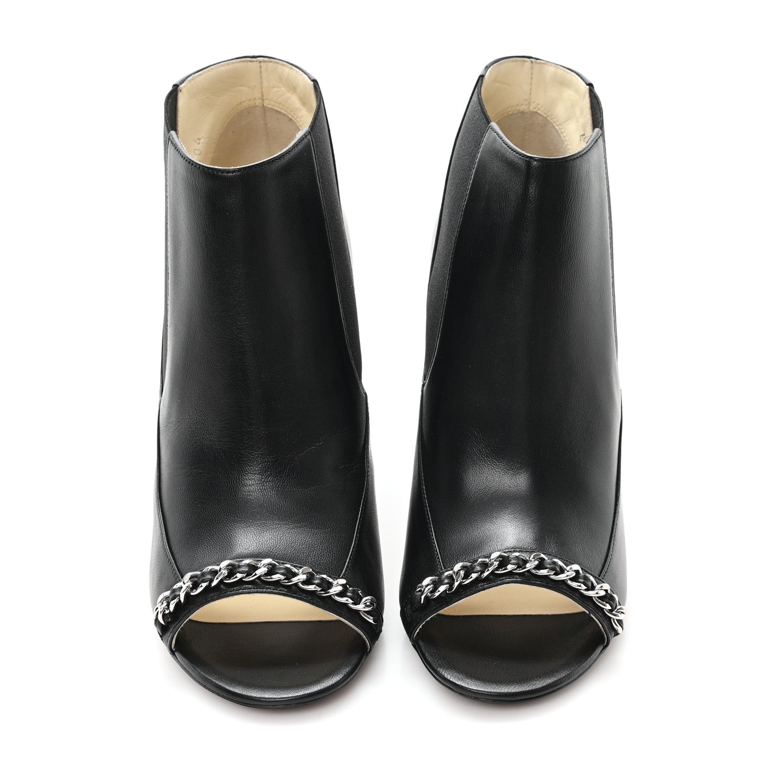 Chanel Lambskin Chain Ankle Boots 38 Black