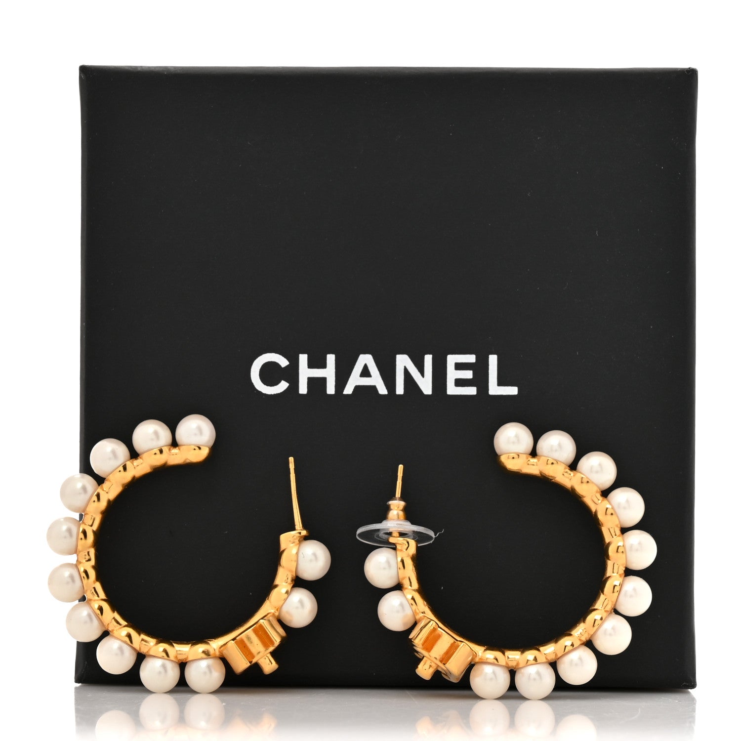 Chanel Pearl CC More Is More Small Hoop Earrings Gold