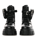Prada Spazzolato Rois Nylon Metal Triangle Logo Monolith Pouch Pocket 55mm Boots 37 Black
