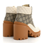Gucci Calfskin GG Supreme Monogram Nappa Quilted Lace Up Ankle Boots 35 Mystic White Beige