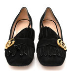 Gucci Kid Scamosciato GG Marmont Fringe 50mm Loafer Pumps 39.5 Black