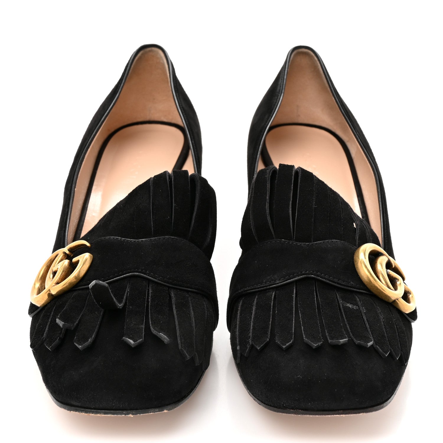 Gucci Kid Scamosciato GG Marmont Fringe 50mm Loafer Pumps 39.5 Black
