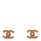 Chanel Pearl Studded CC Earrings Gold