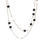 Chanel Crystal Bead CC Long Necklace Silver Black Transparent
