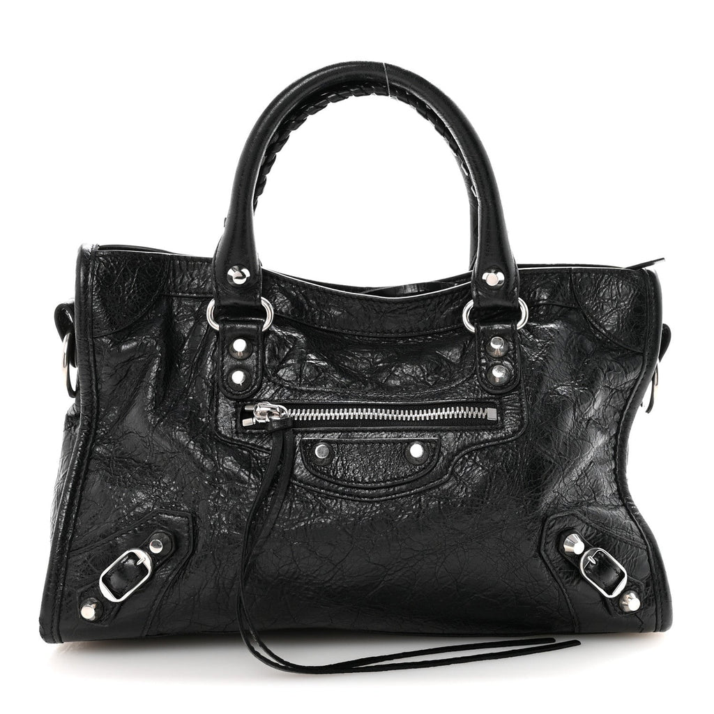 Balenciaga Agneau Arena Storico Silver Hardware Small Le City Black