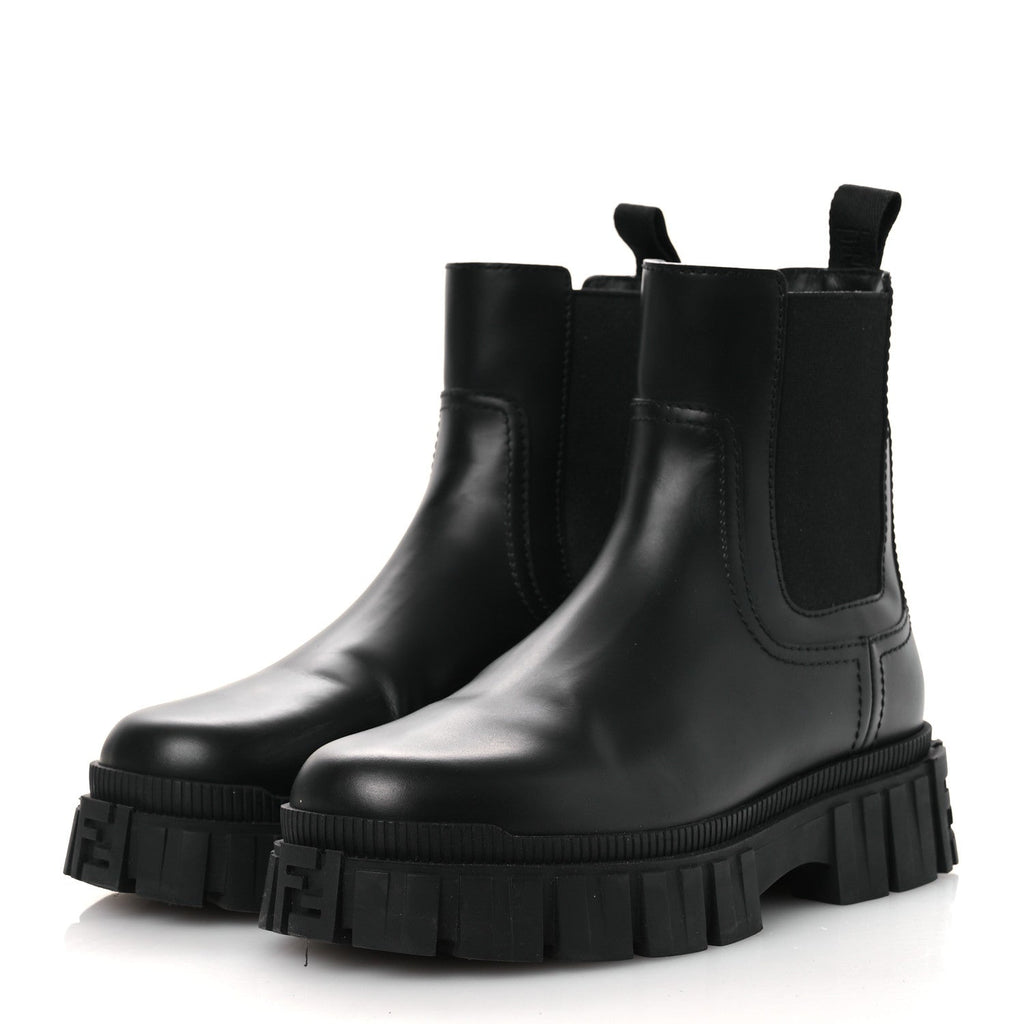 Fendi Calfskin Rubber Fendi Force Chelsea Boots 36 Black