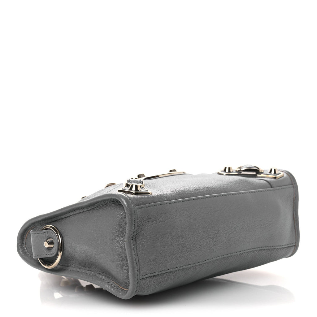 Balenciaga Chevre Silver Metallic Edge Hardware Mini City Bleu Acier
