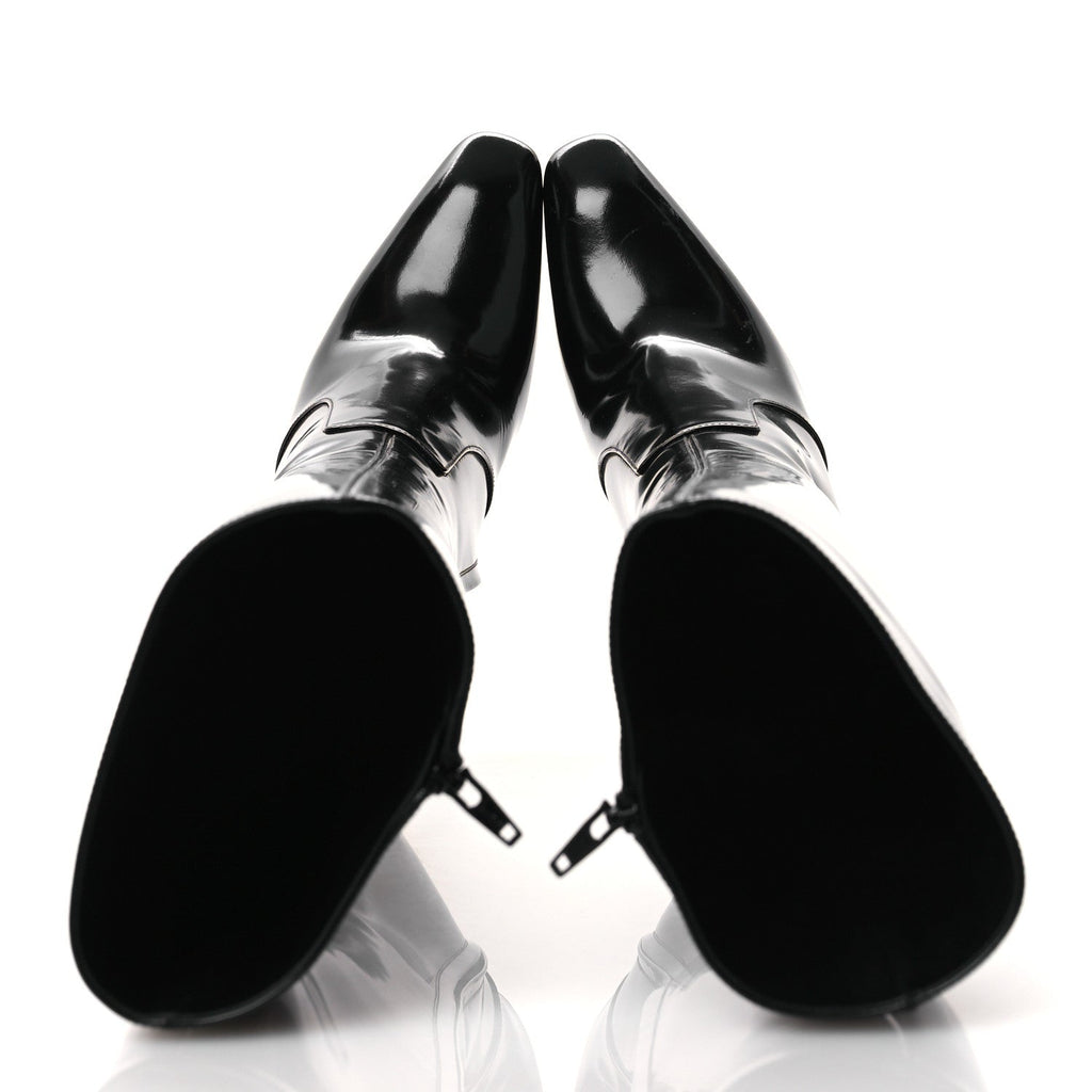 Saint Laurent Glazed Calfskin Auteuil 105mm Zip Boots 38 Black
