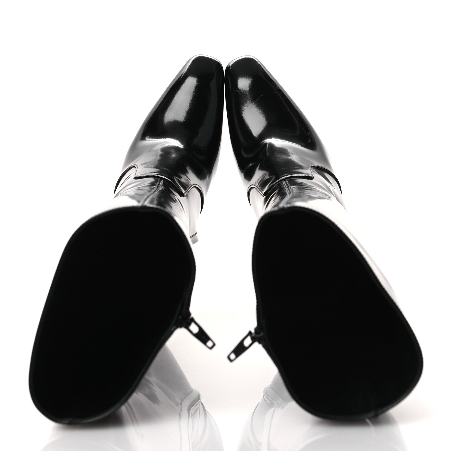 Saint Laurent Glazed Calfskin Auteuil 105mm Zip Boots 38 Black