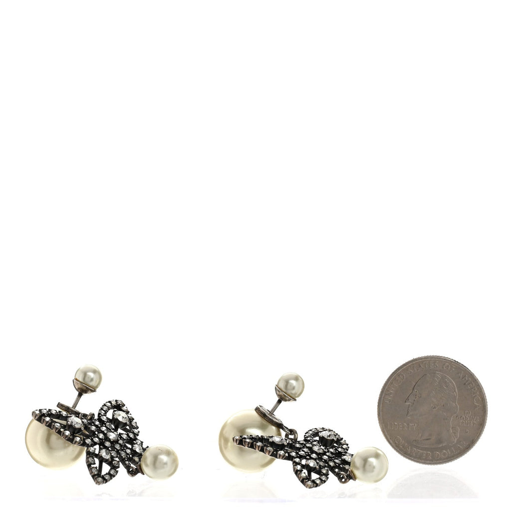Christian Dior Crystal Pearl Butterfly Drop Earrings Silver