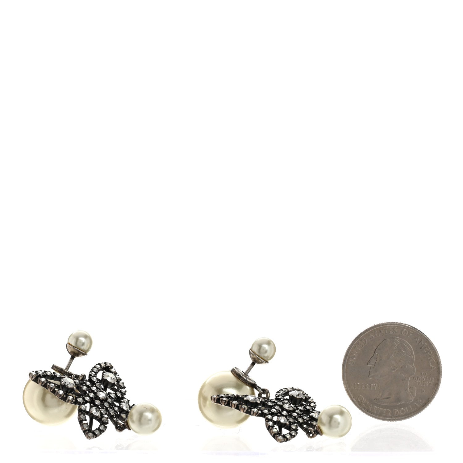 Christian Dior Crystal Pearl Butterfly Drop Earrings Silver