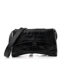 Balenciaga Extra Supple Calfskin Crocodile Embossed Monochrome XS Downtown Shoulder Bag Black