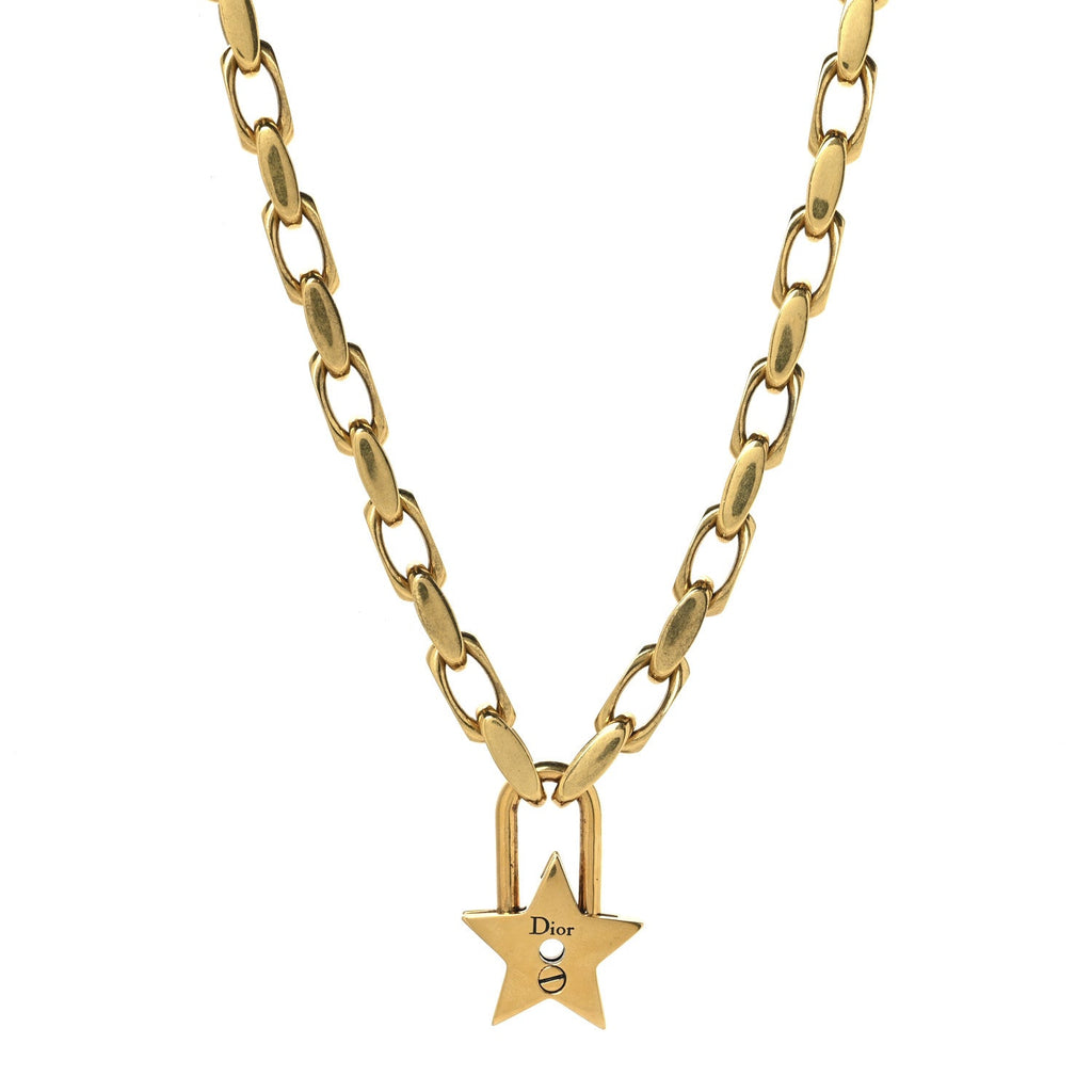 Christian Dior Metal Lucky Star Choker Necklace Aged Gold