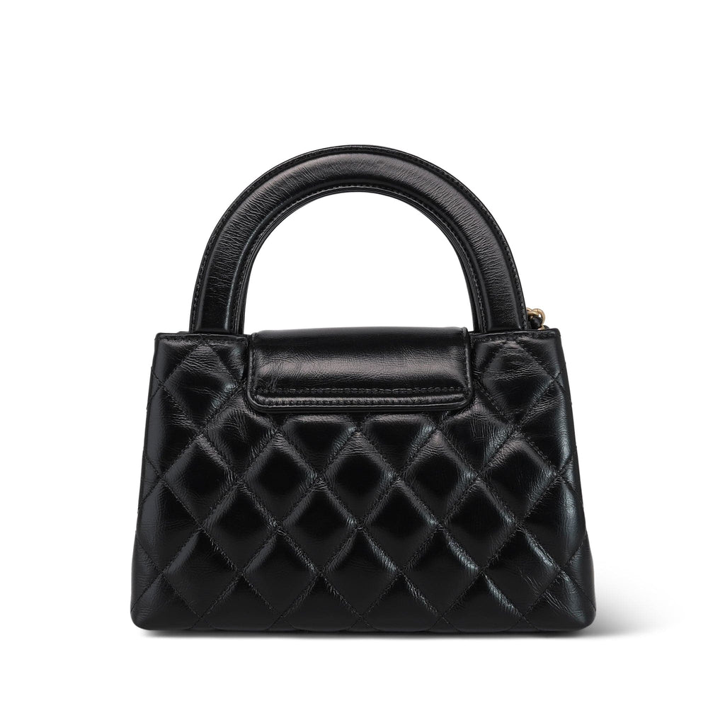 Chanel 23C Black Aged Calfskin Quilted Nano Kelly Shopper