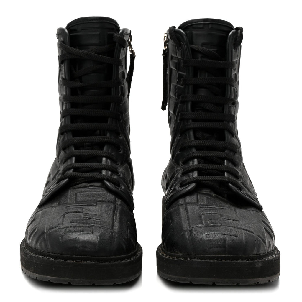 Fendi Nappa FF Embossed Womens Biker Boots 39.5 Black