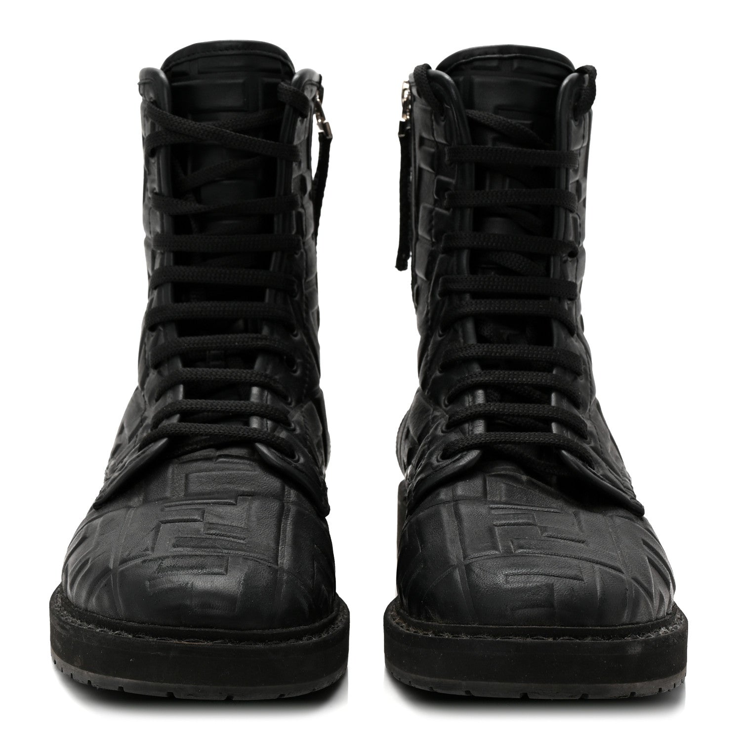 Fendi Nappa FF Embossed Womens Biker Boots 39.5 Black