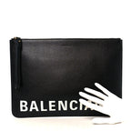Balenciaga Calfskin Logo Large Cash Pouch With Handle Black White