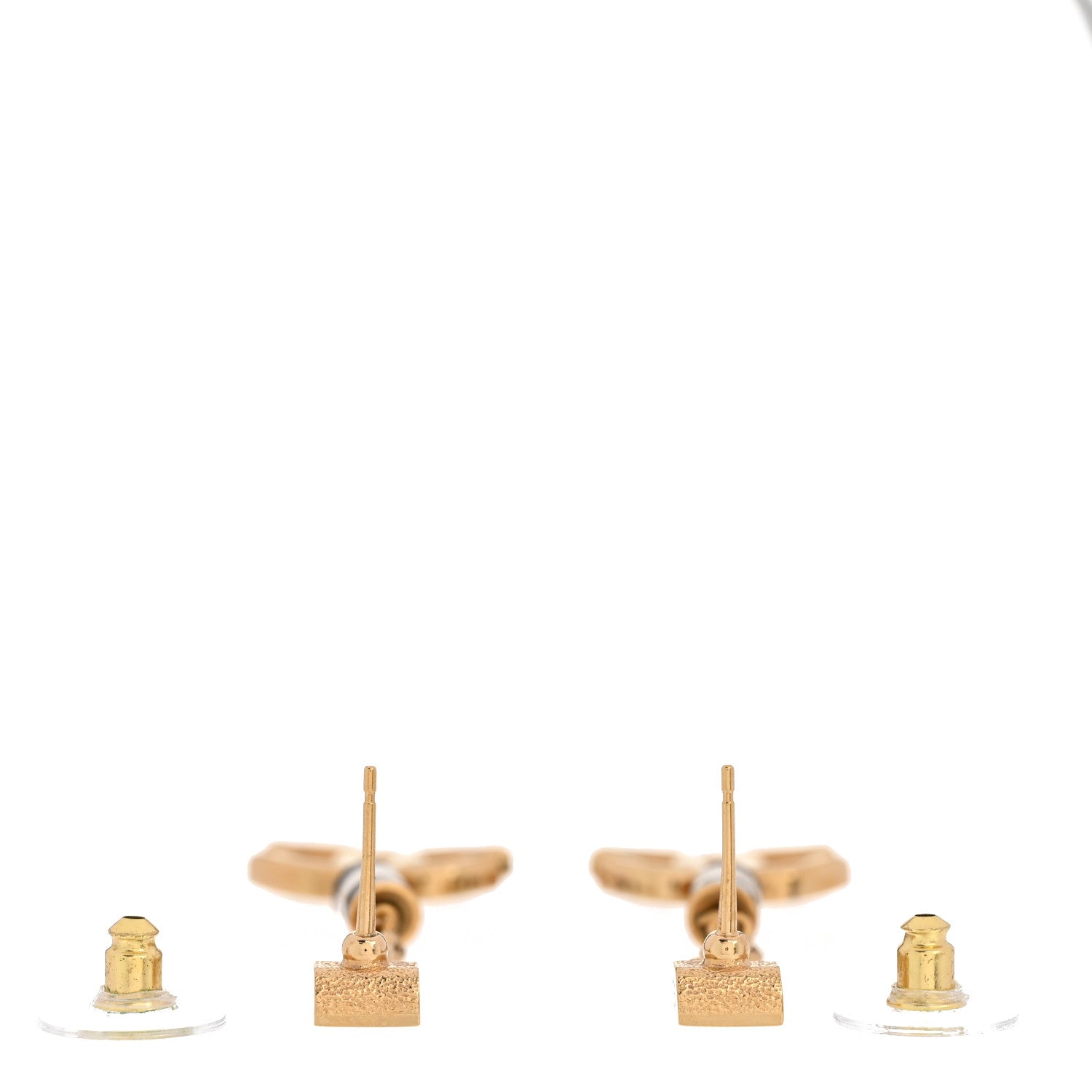 Chanel Metal Enamel CC Square Drop Earrings Black Gold White
