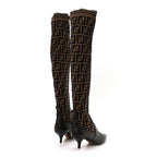 Fendi Nappa Microfiber Fabric FF Rockoko Thigh High Boots 37 Ebano Tobacco Black