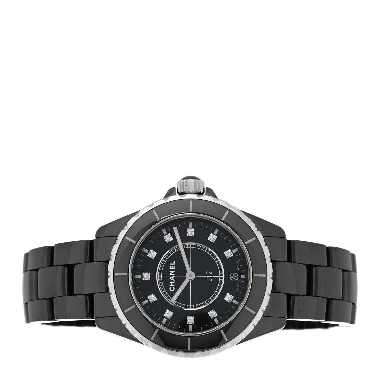 Chanel Stainless Steel Ceramic Diamond 38mm J12 Quartz Watch Black