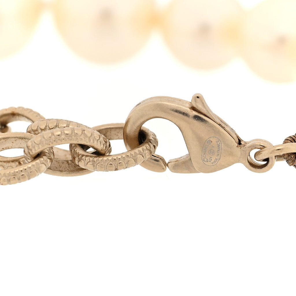 Chanel Graduated Pearl Crystal CC Bracelet Gold