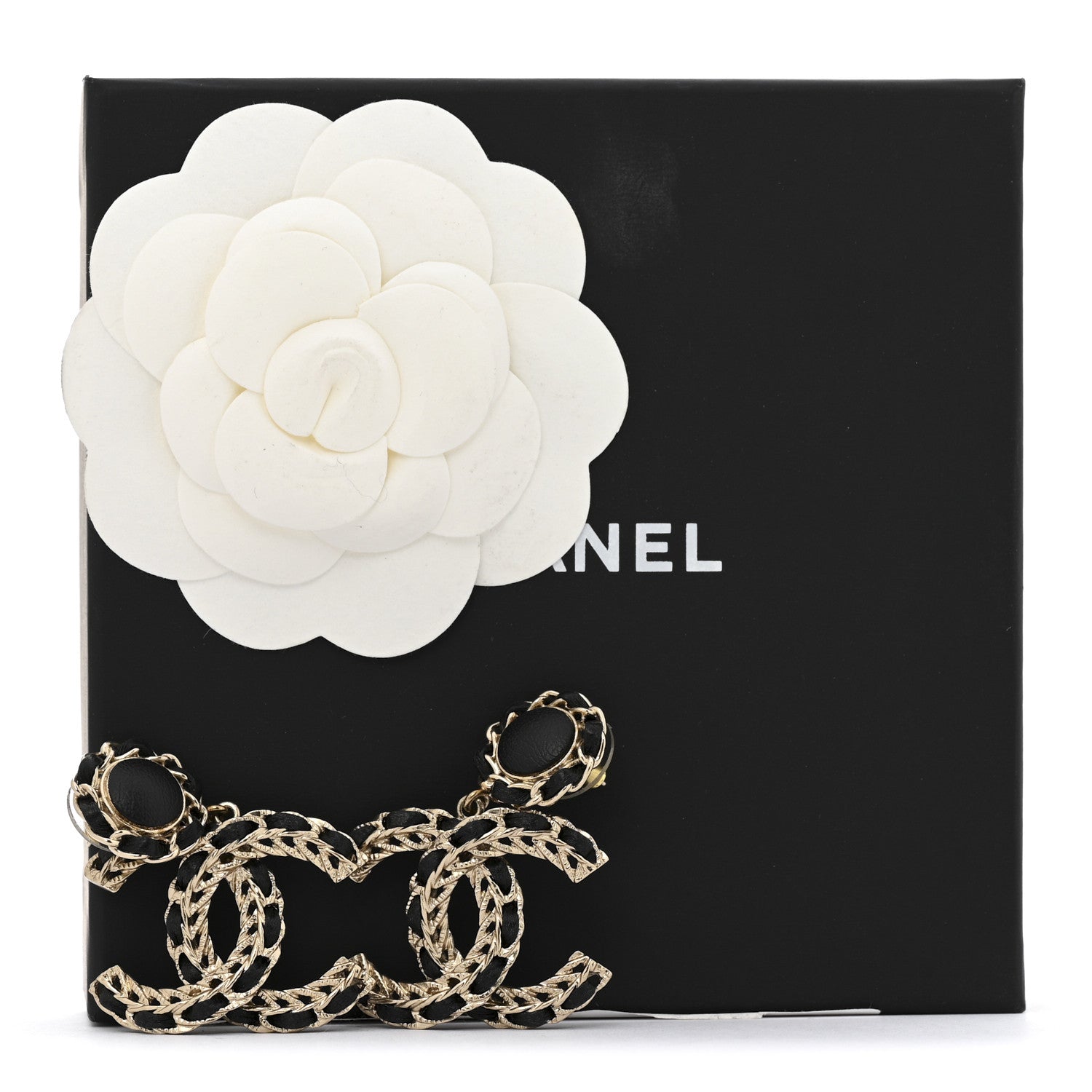 Chanel Lambskin CC Chain Drop Earrings Black Gold