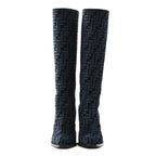 Fendi Chenille Jacquard FF 110mm Knee Boots 39 Black Blue