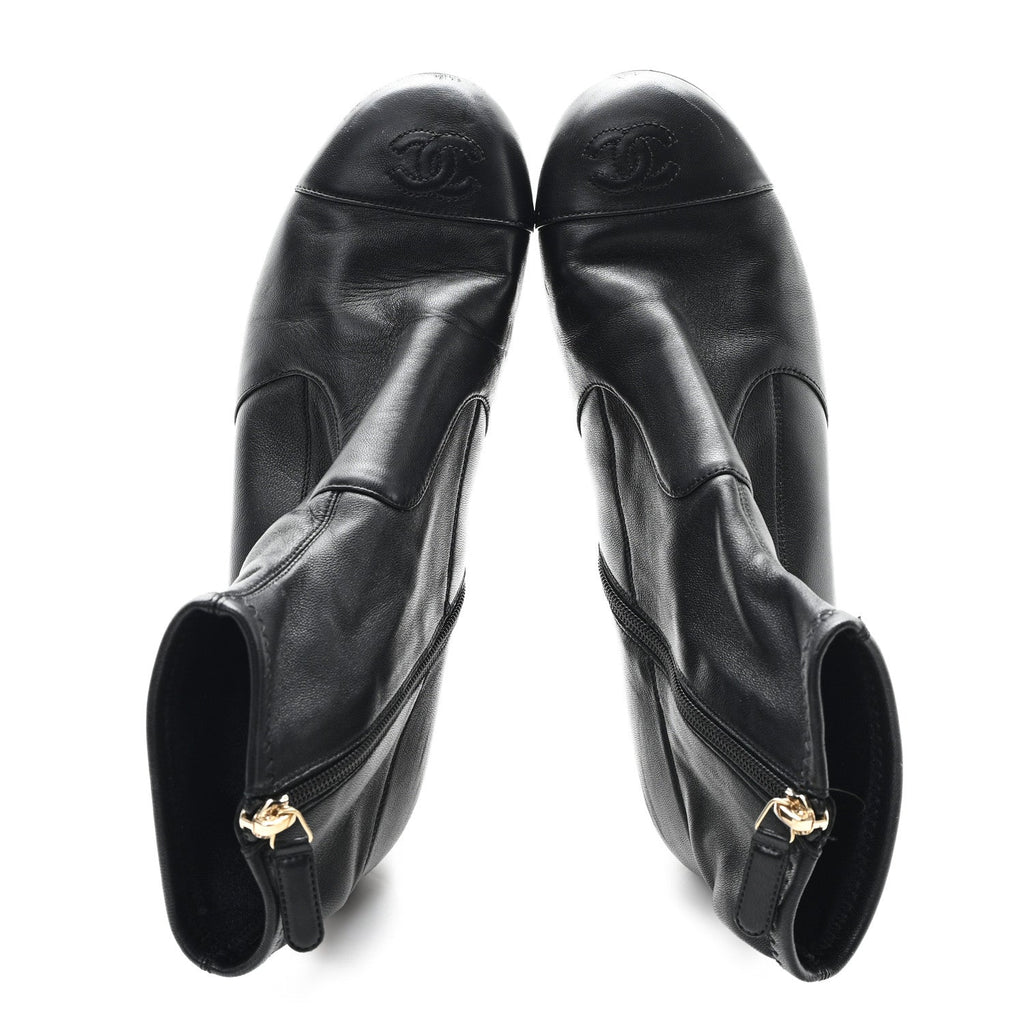 Chanel Stretch Lambskin Cap Toe CC Short Boots 39 Black