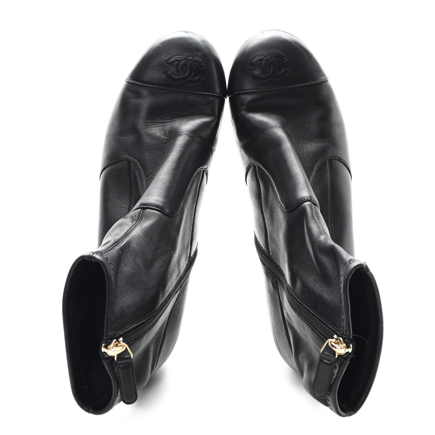 Chanel Stretch Lambskin Cap Toe CC Short Boots 39 Black