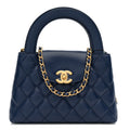 Chanel Shiny Aged Calfskin Quilted Nano Kelly Shopper Dark Blue
