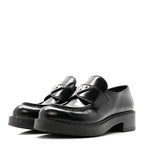 Prada Spazzolato Metal Triangle Logo 50mm Loafers 37.5 Black