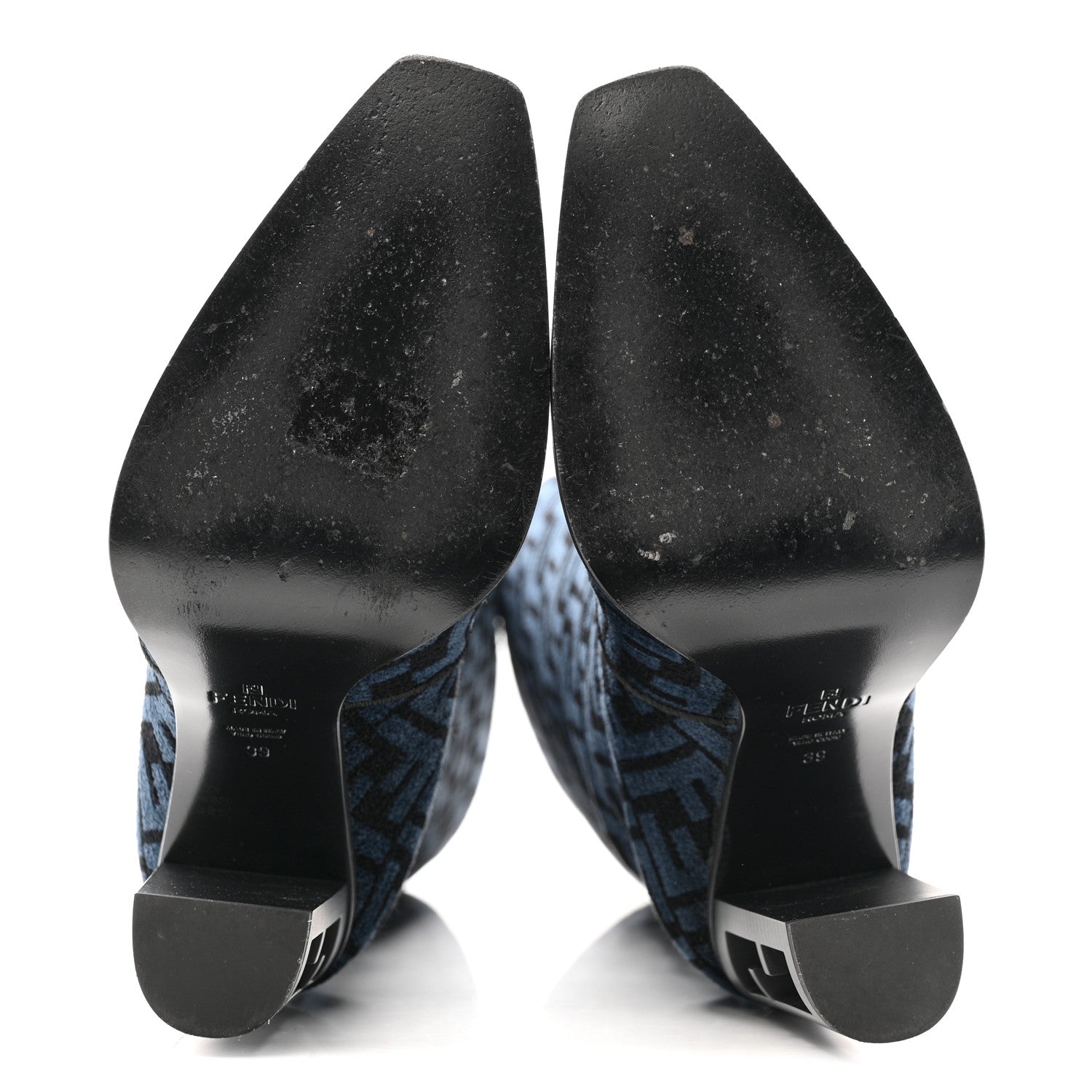 Fendi Chenille Jacquard FF 110mm Knee Boots 39 Black Blue