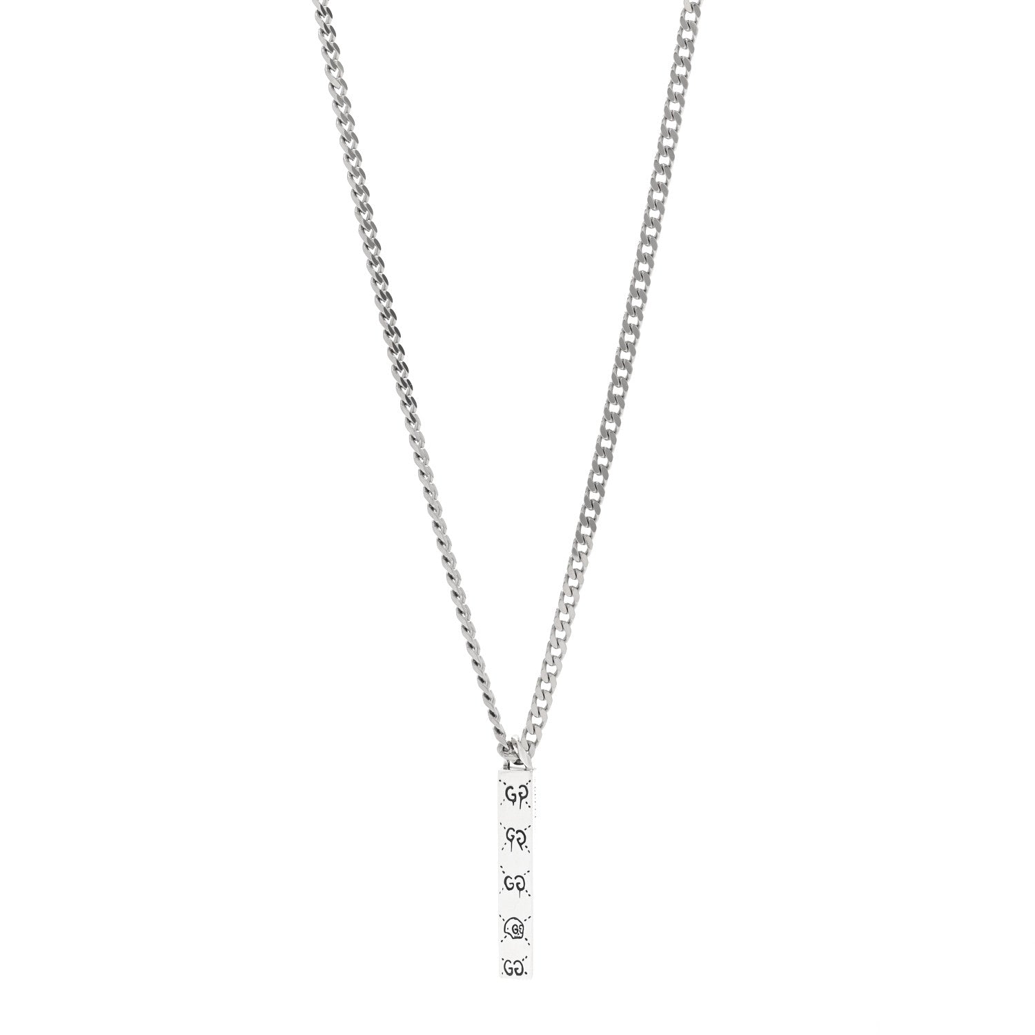 Gucci Sterling Silver Gucci Ghost Bar Pendant Necklace