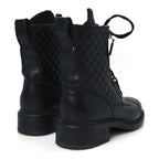 Chanel Calfskin Quilted Lace Up Combat Boots 39 Black