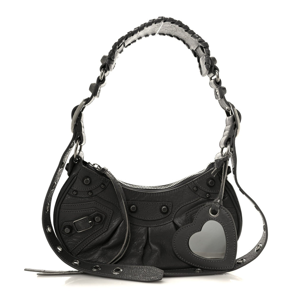 Balenciaga Agneau Arena Le Cagole Shoulder Bag XS Dark Grey