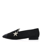 Chanel Suede Calfskin Grosgrain Crystal Star Mocassin Loafers 38 Black