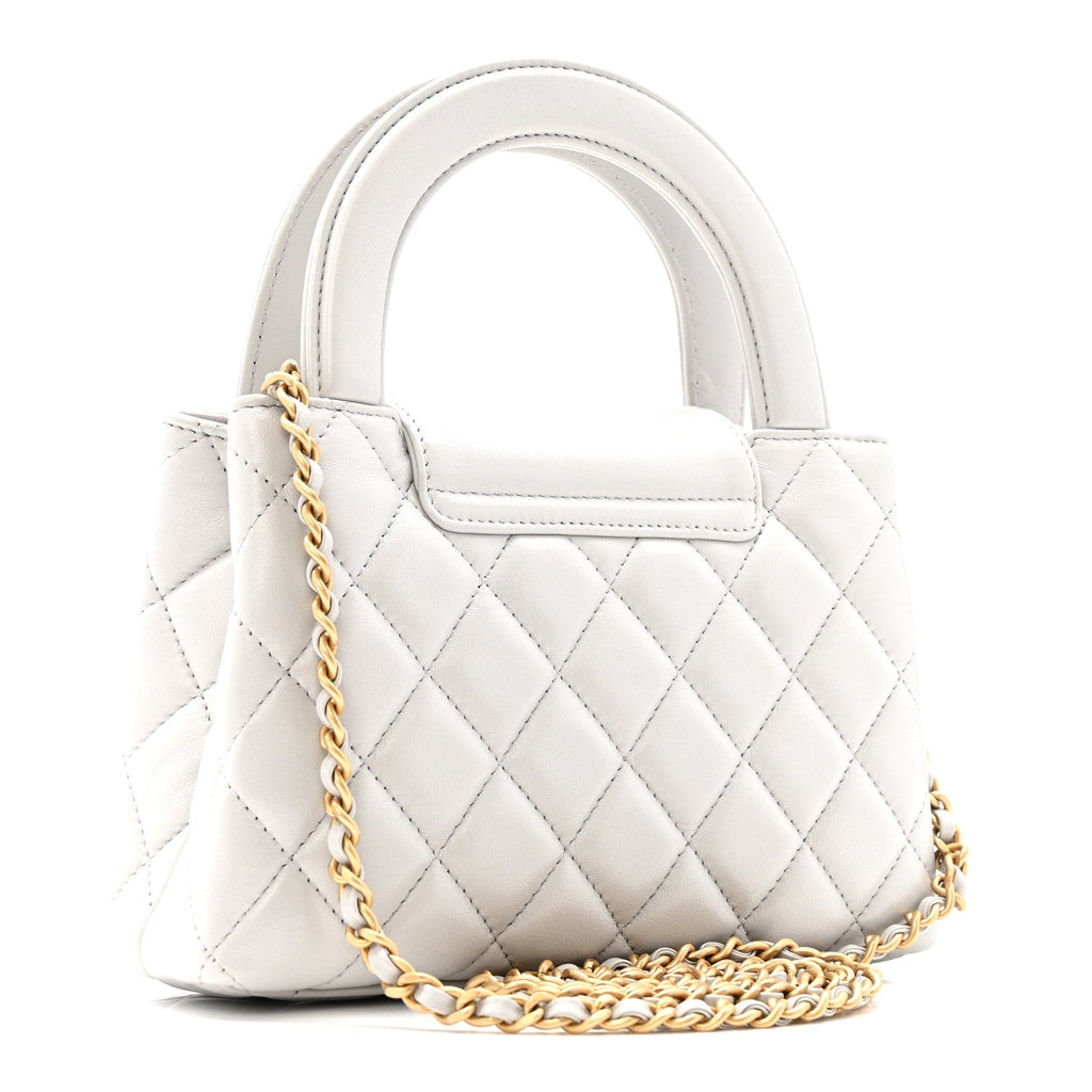 Chanel Shiny Aged Calfskin Quilted Nano Kelly Shopper Light Grey