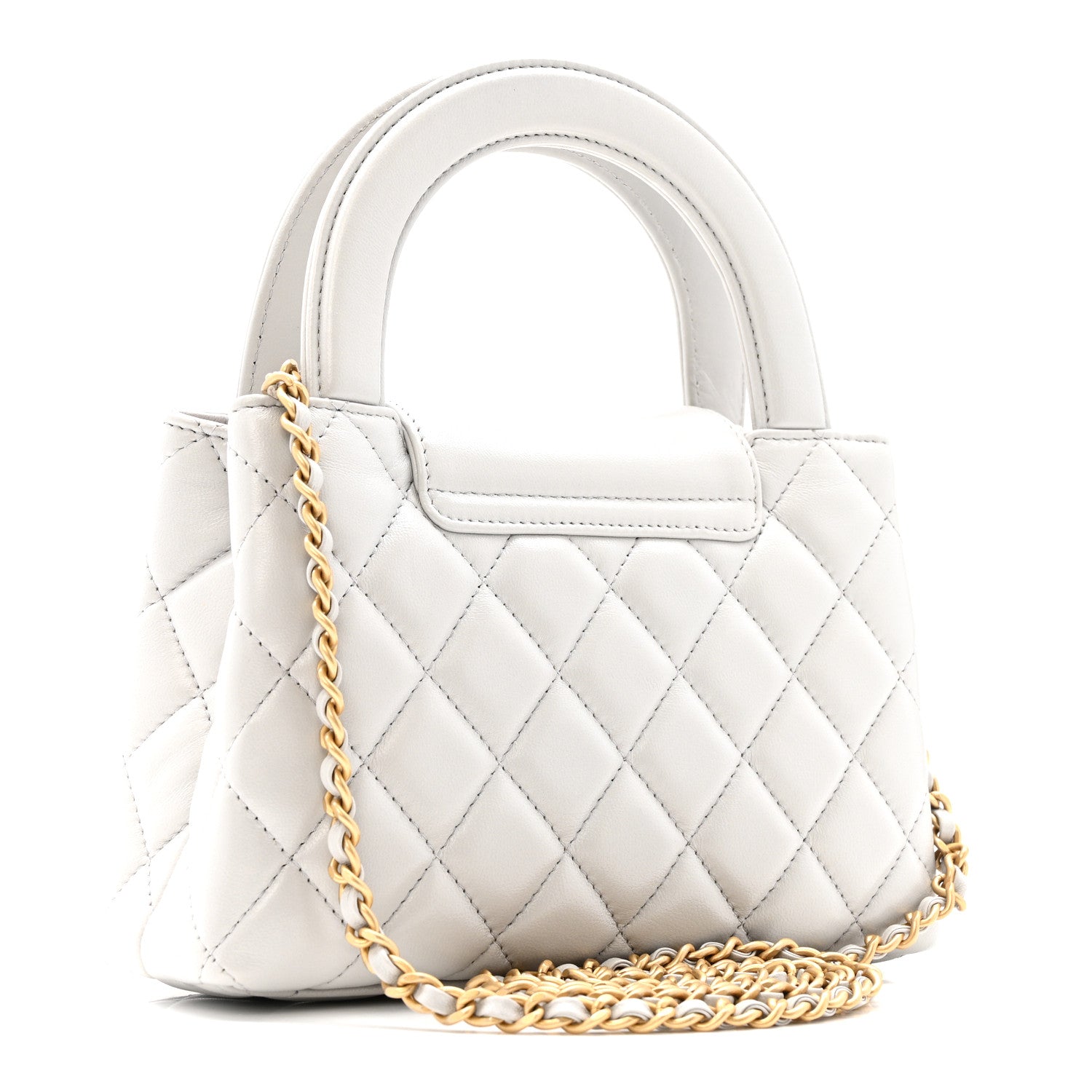 Chanel Shiny Aged Calfskin Quilted Nano Kelly Shopper Light Grey
