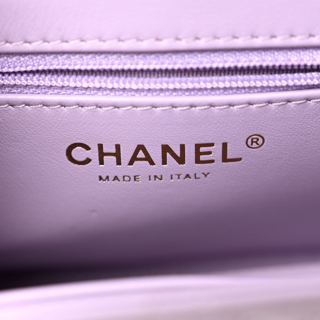 Chanel Shiny Aged Calfskin Quilted Nano Kelly Shopper Lilac