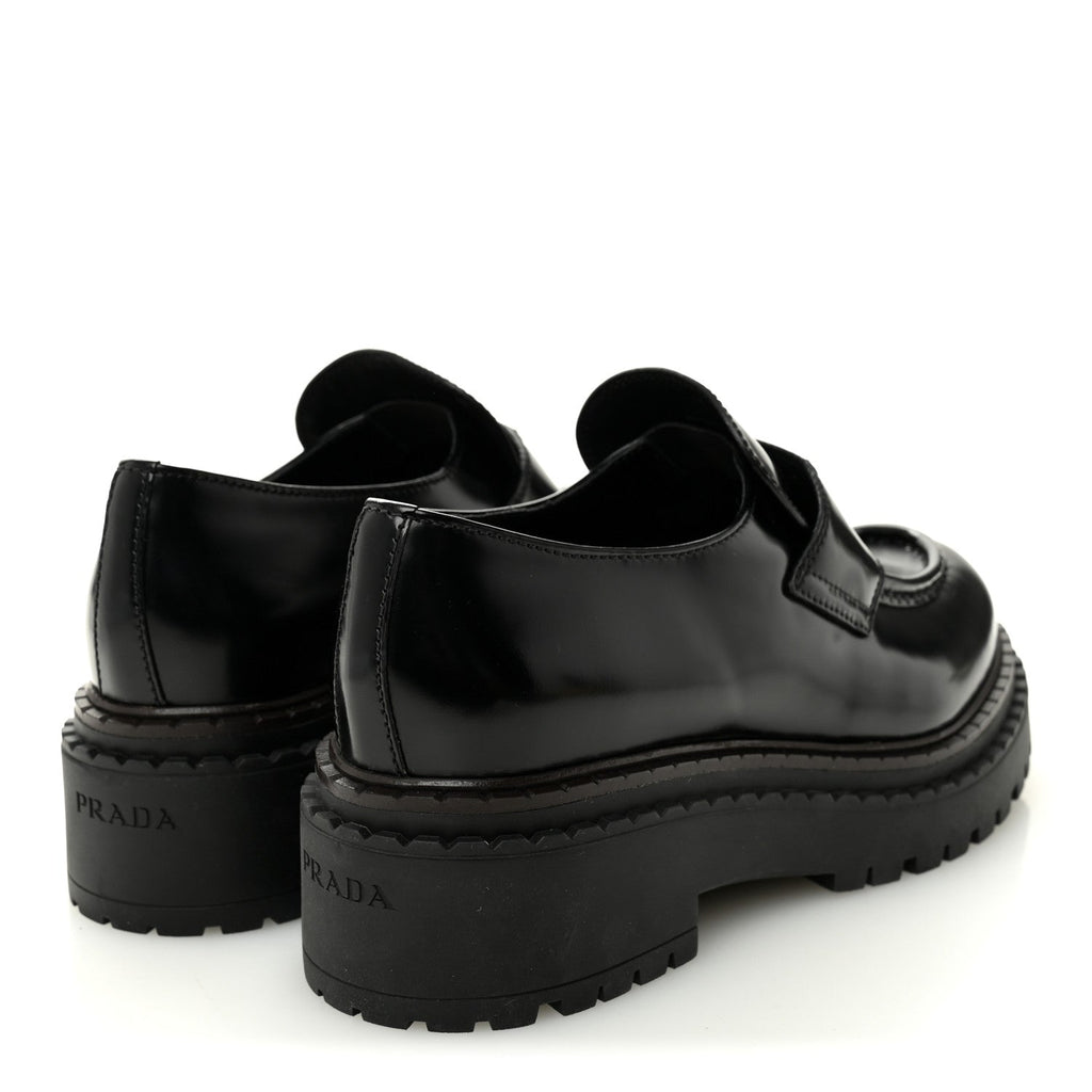 Prada Spazzolato Metal Triangle Logo 50mm Loafers 39 Black
