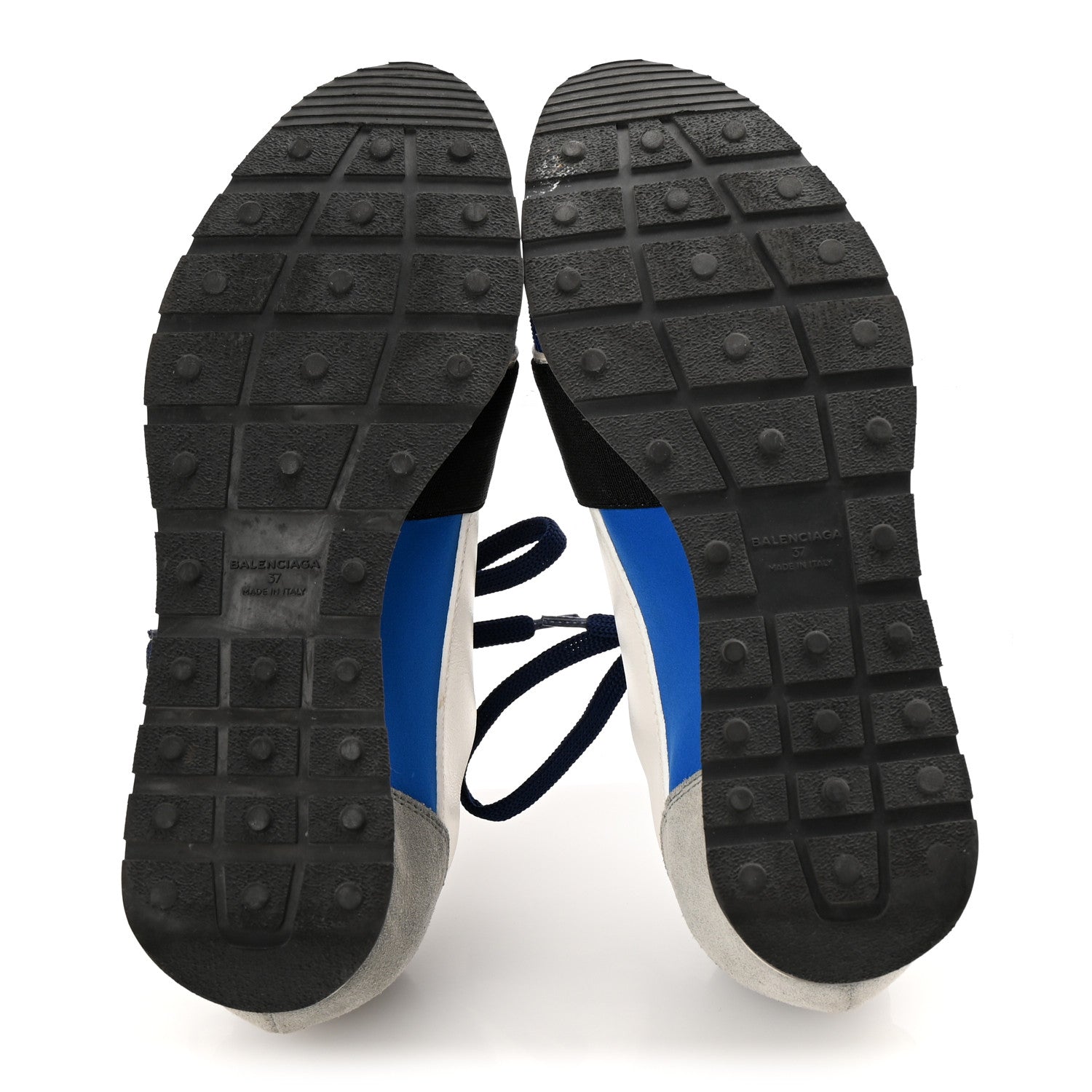 Balenciaga Mesh Neoprene Calfskin Suede Womens Race Runner Sneakers 37 Bleu Saphir White Black