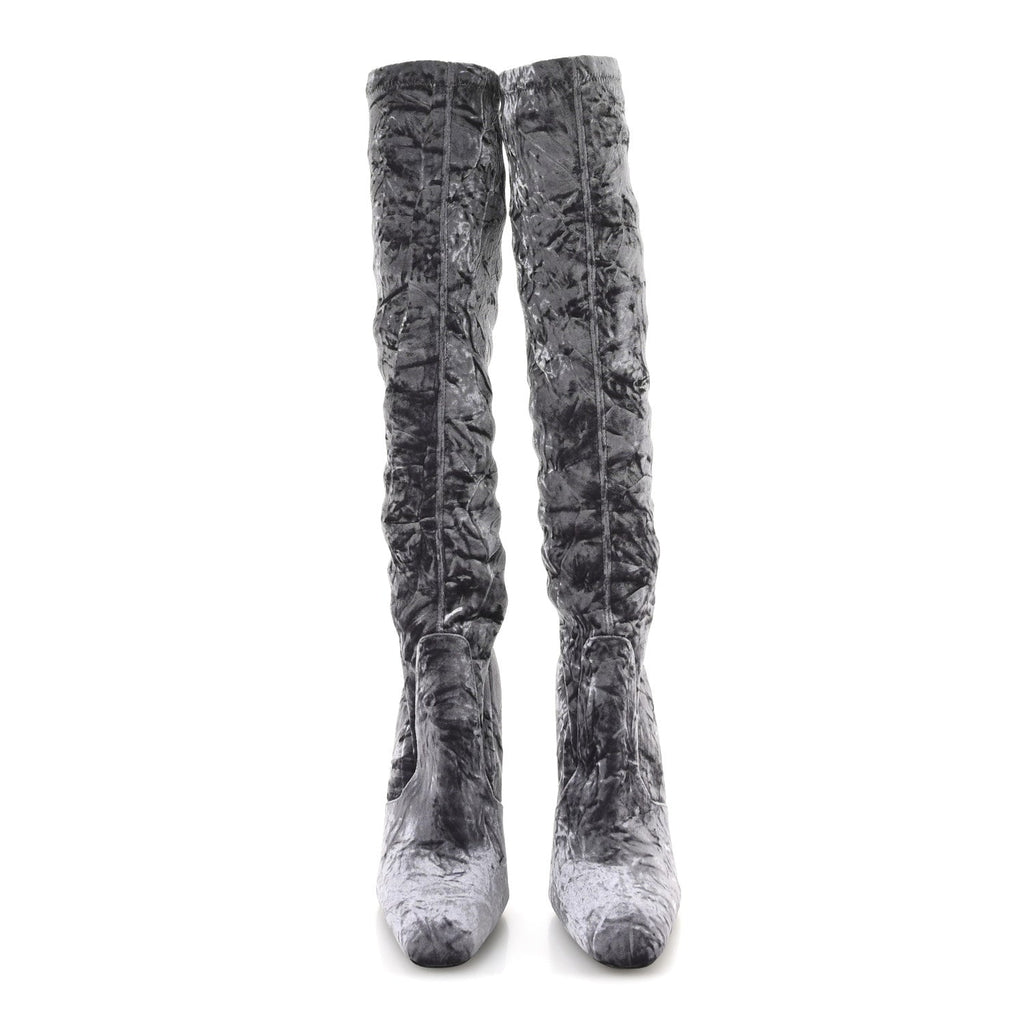 Saint Laurent Velvet Ella Knee High Boots 37.5 Cool Grey