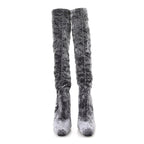 Saint Laurent Velvet Ella Knee High Boots 37.5 Cool Grey