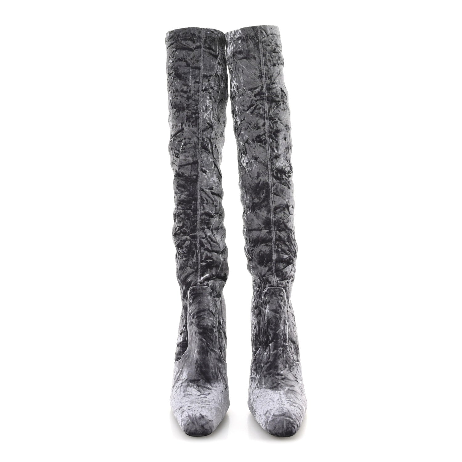 Saint Laurent Velvet Ella Knee High Boots 37.5 Cool Grey