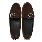 Gucci Suede GG Buckle Driver Loafers 38.5 Brown